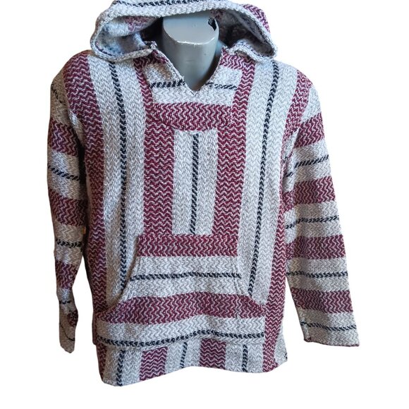 Small Baja Joe Striped Baja Hoodie Poncho Drug Rug Mexico NWOT - Picture 1 of 4